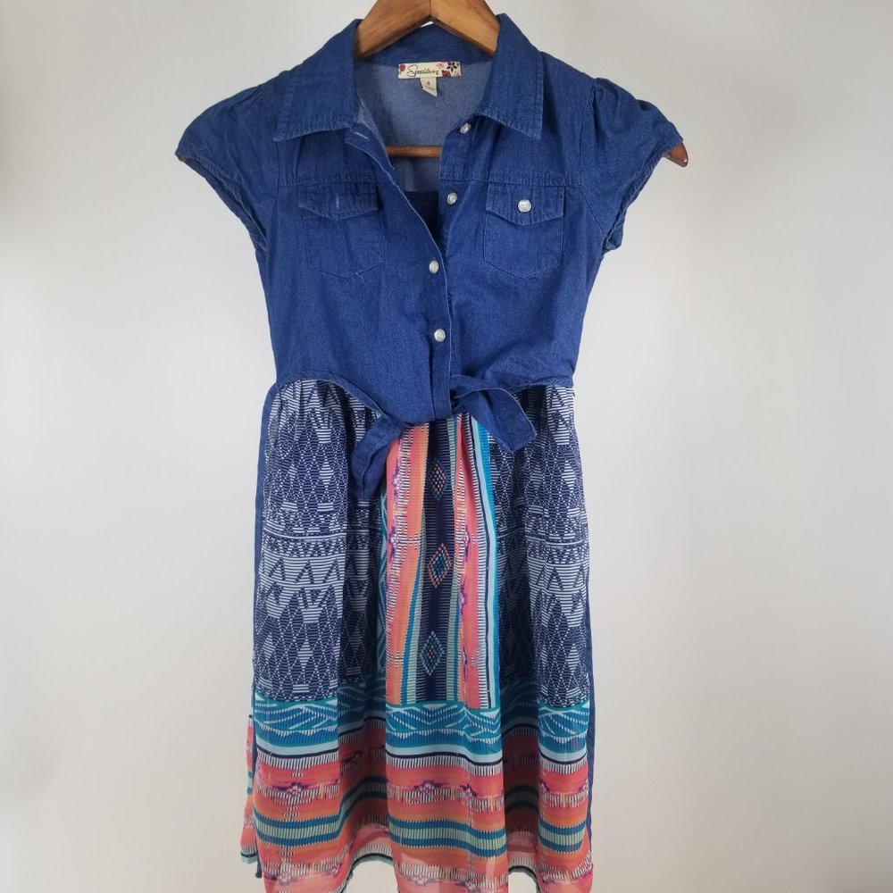 🌵 Speechless Aztec Denim Tie up Boho Dress